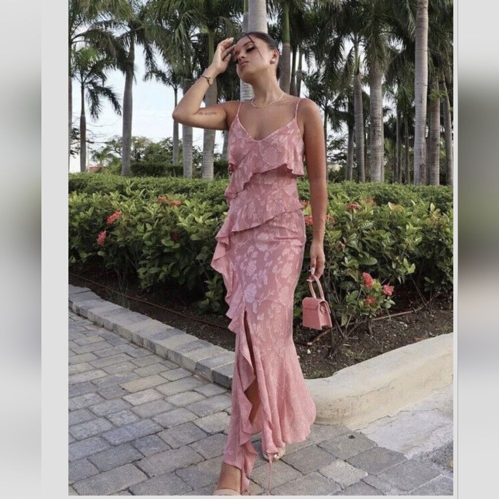 Nwt ZARA RUFFLED JACQUARD DRESS MARSALA Pink Dusty - Picture 17 of 17